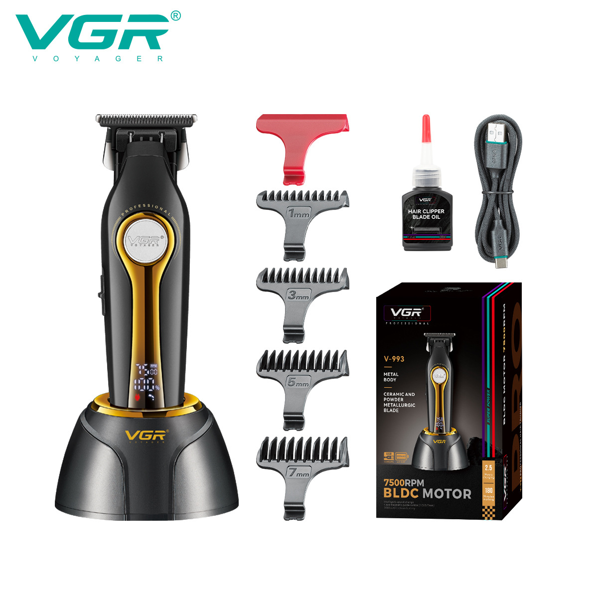 VGR993 Cross-border new digital display oil-tipped hair clipper, professional men's hair salon brushless rechargeable hair clipper