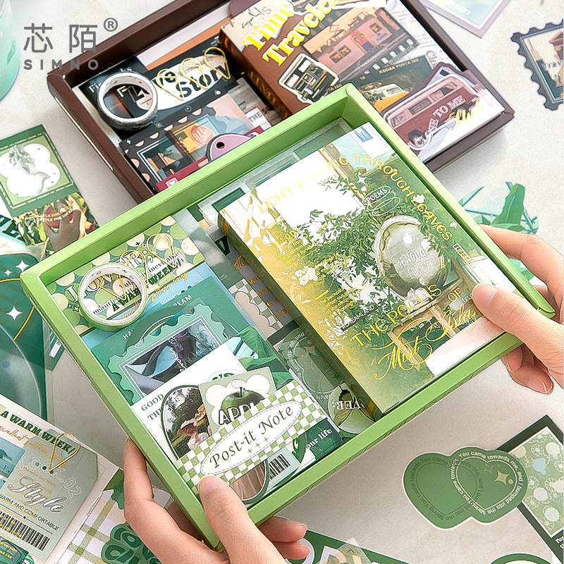 Xinmo Cross-border Bestseller Warm Mail, high appearance level, healing forest-themed green plants, artistic and fresh, INS style planner material set box