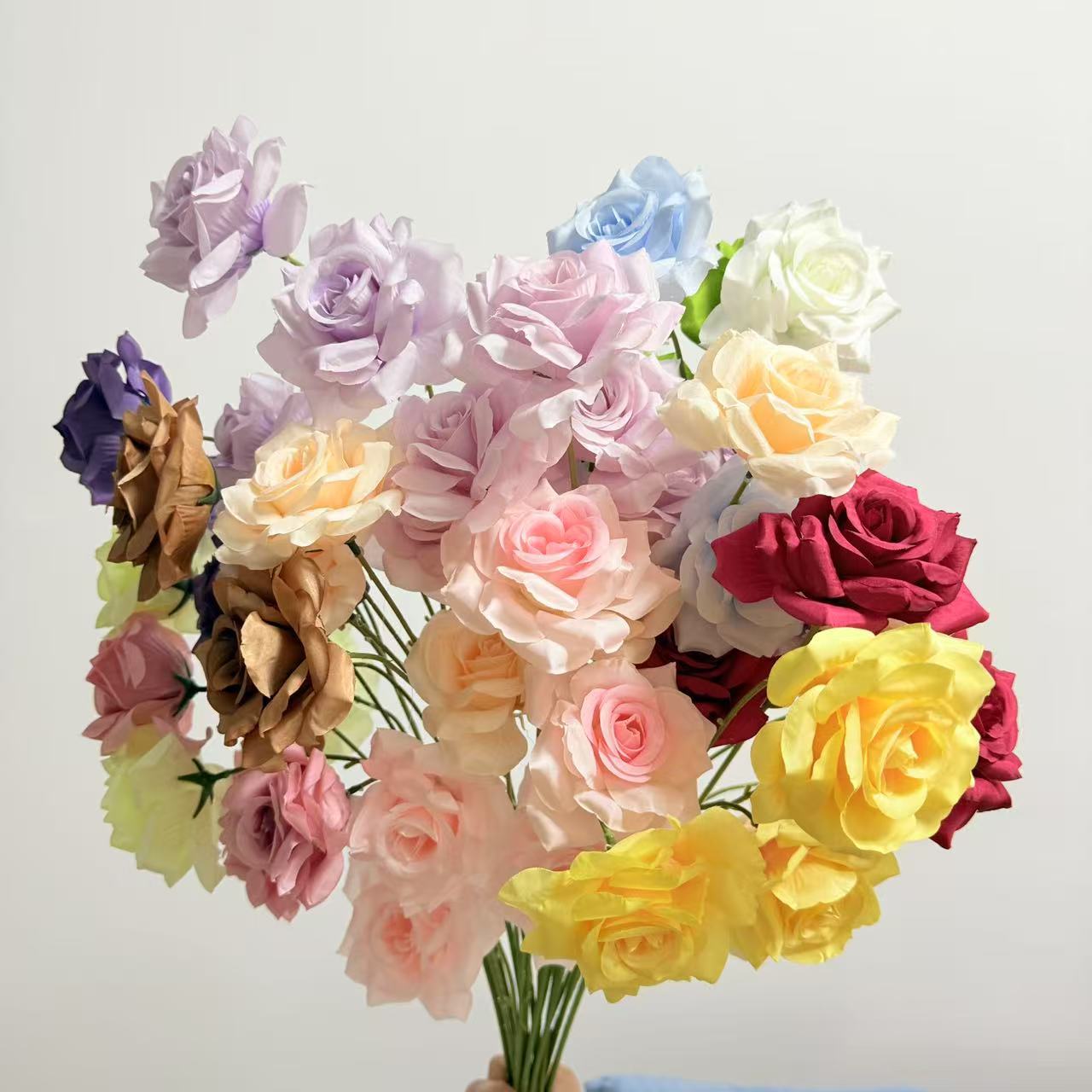 仿真花3头玫瑰花钻石玫婚庆婚礼堂背景装饰玫瑰花仿真花网红花墙