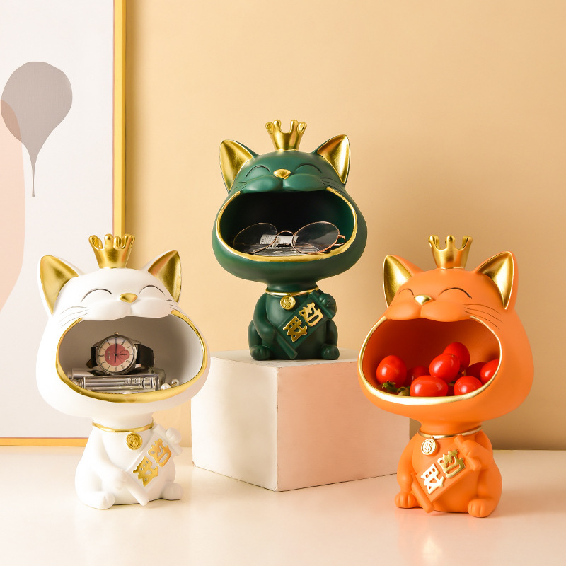招财猫玄关钥匙收纳摆件家居客厅现代轻奢装饰乔迁新居电视柜摆件