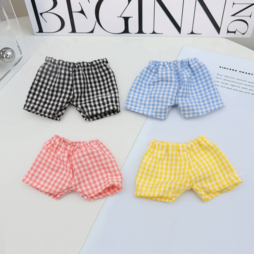 新款公仔娃衣格子休闲短裤可爱labub蒙奇奇玩偶娃娃换装裤子批发细节图