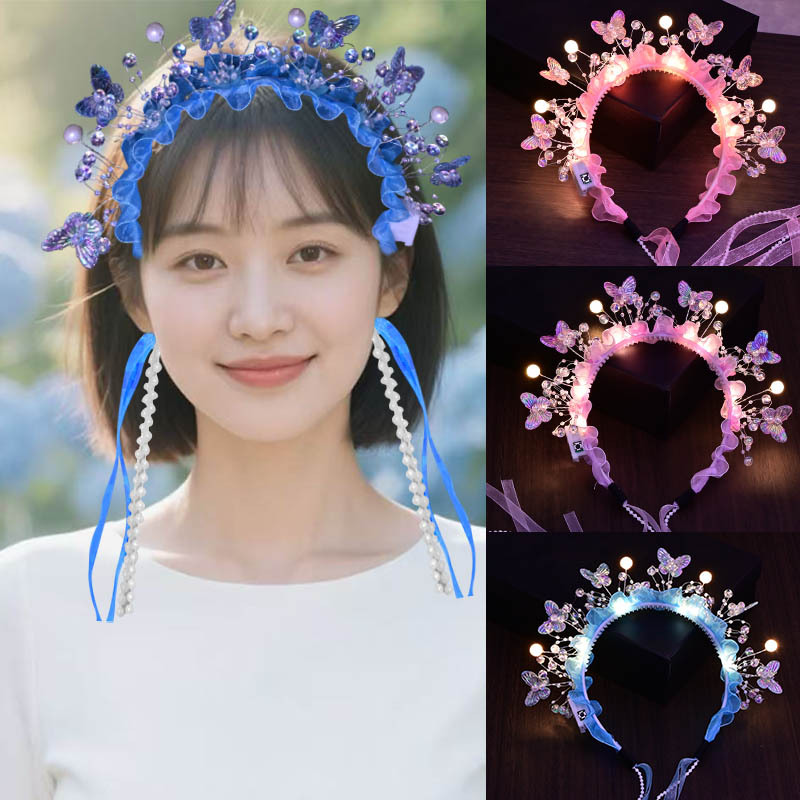 The new butterfly pearl hair band for spring and summer is a girlish forest-style hair band with a strong atmosphere and is specially designed for taking photos