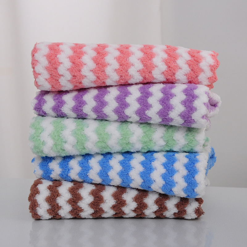 珊瑚绒毛巾方巾30.30打卡方巾一卡五条方巾厨房抹布多功能清洁布细节图