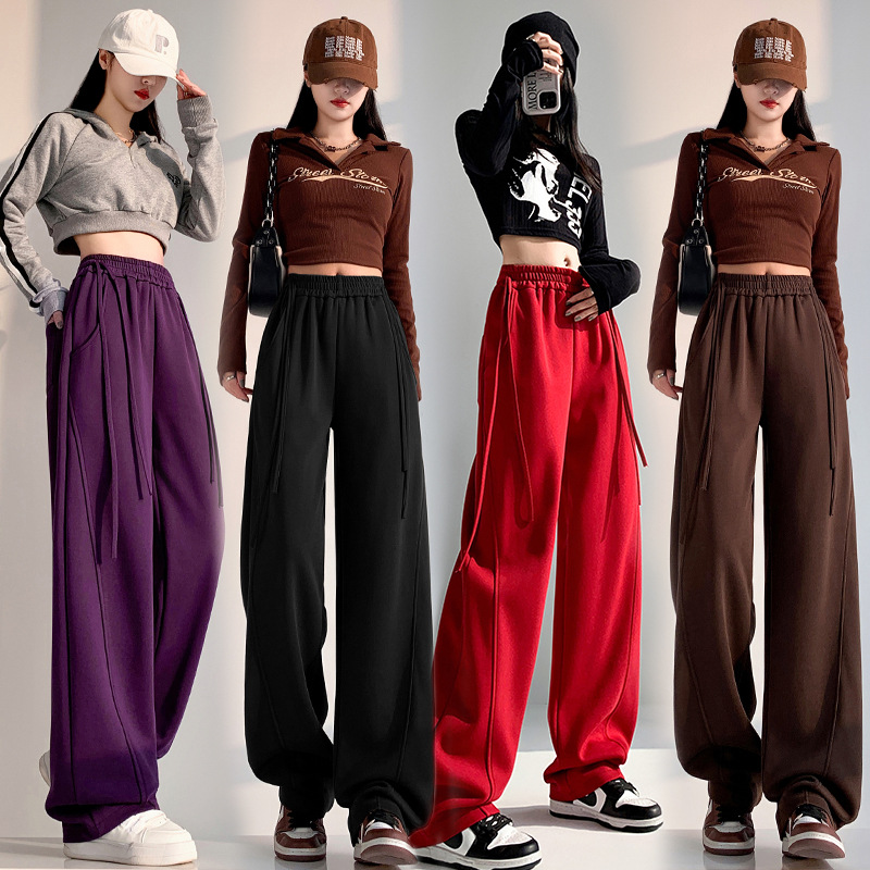Fleece warm wide-leg pants, loose and high-waisted, slimming winter new style details Picture