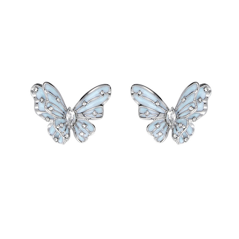 Original design 2025 new Blue Butterfly series, light luxury, high-end, sweet and cool style stud necklace, earrings and bracelet Item Picture