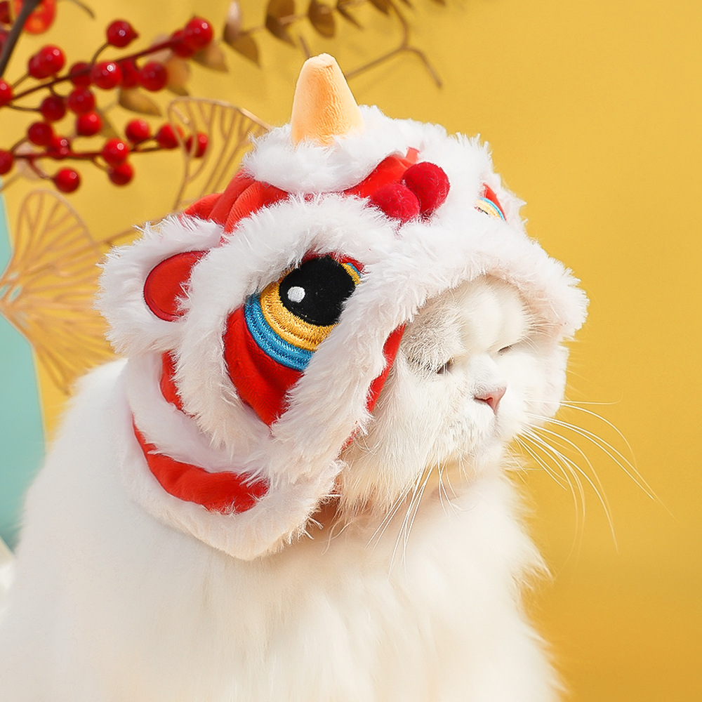 Pet hats, dog and cat hats, New Year lion dance hats, autumn and winter warm headwear, festive headwear supplies details Picture