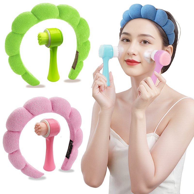 蓝色双头洁面刷配发箍女士韩版拼接套布发饰儿童圣诞节适用