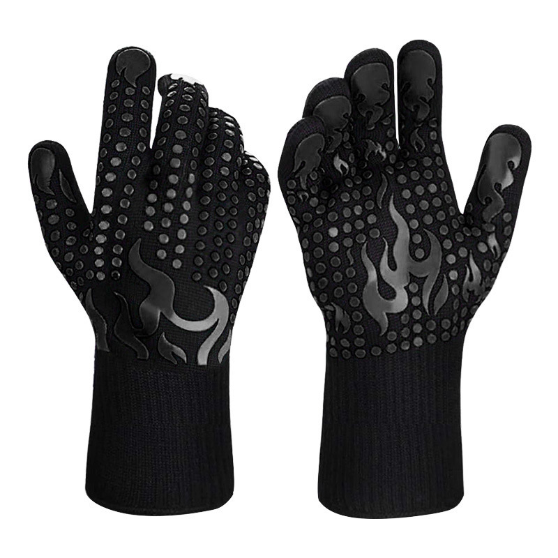 Aramid high-temperature resistant 500-degree labor protection gloves, rubber-coated anti-slip and heat-resistant gloves, fireproof, barbecue and heat-insulating work gloves details Picture