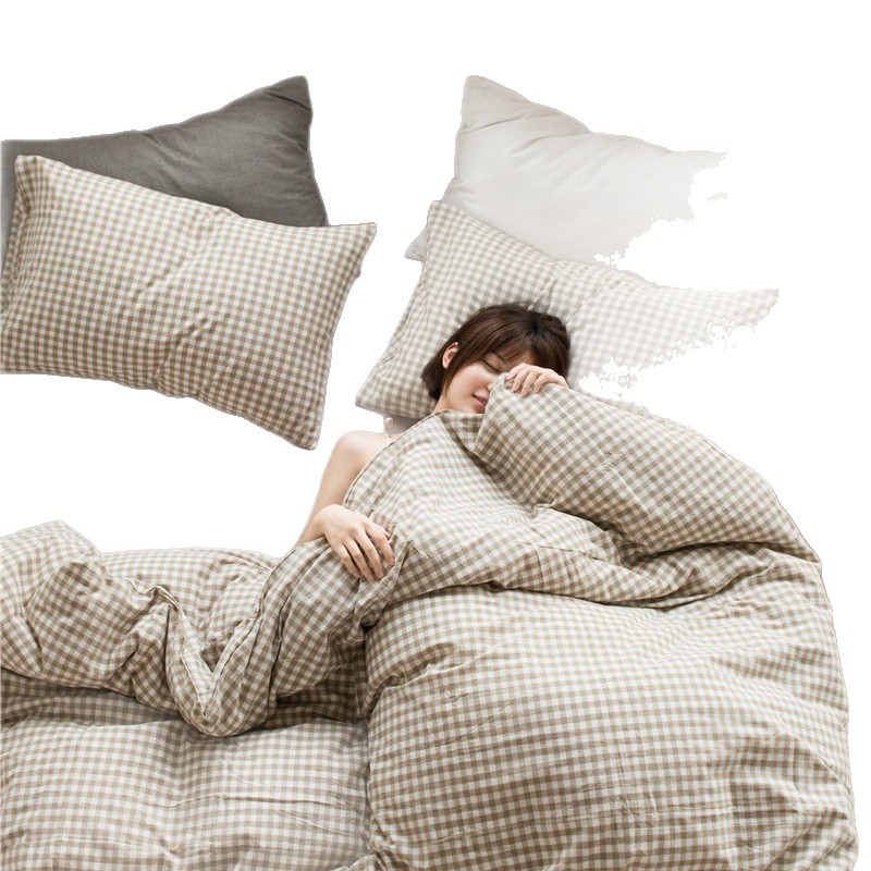 Small-amount customized wholesale of all-cotton and pure cotton quilt covers and duvet covers, single pieces of checkered and striped solid color woven washed cotton, simple and elegant Item Picture