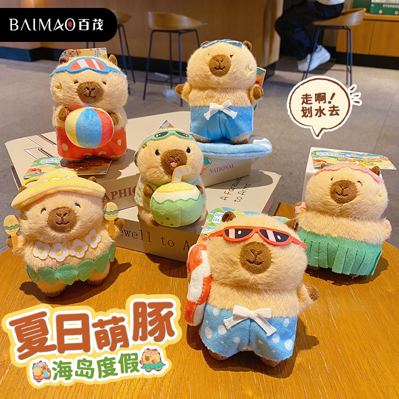 Bai MAO Original Cartoon Capibara Island Resort Series Plush keychain Girls' Cute Capybara Schoolbag Pendant details Picture