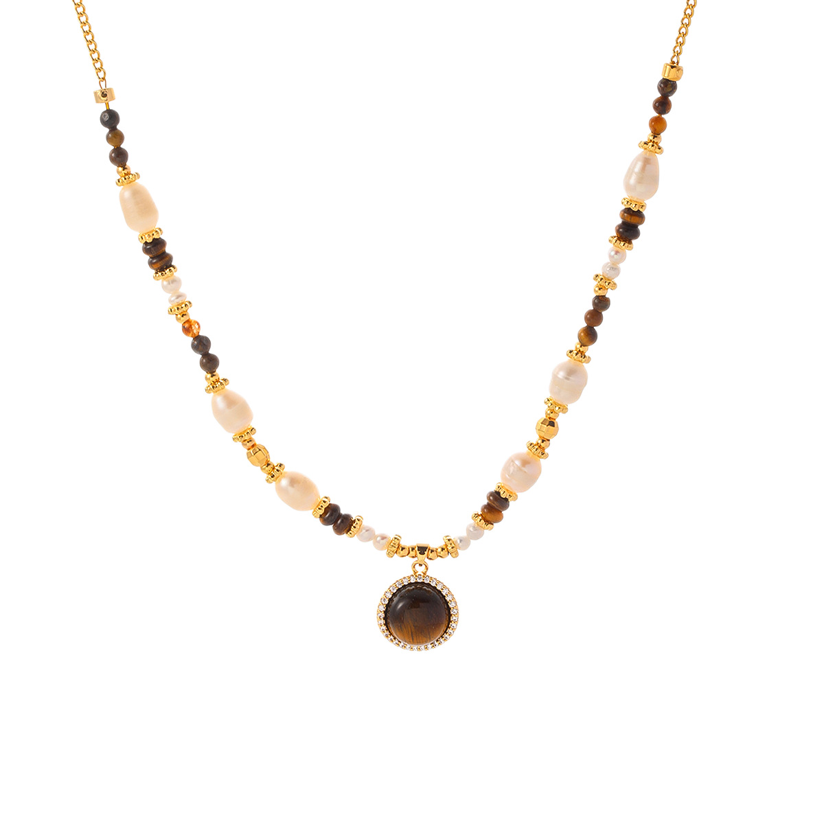 NALA娜啦美拉德虎眼石淡水珍珠项链女不掉色小众百搭项链配饰女白底实物图