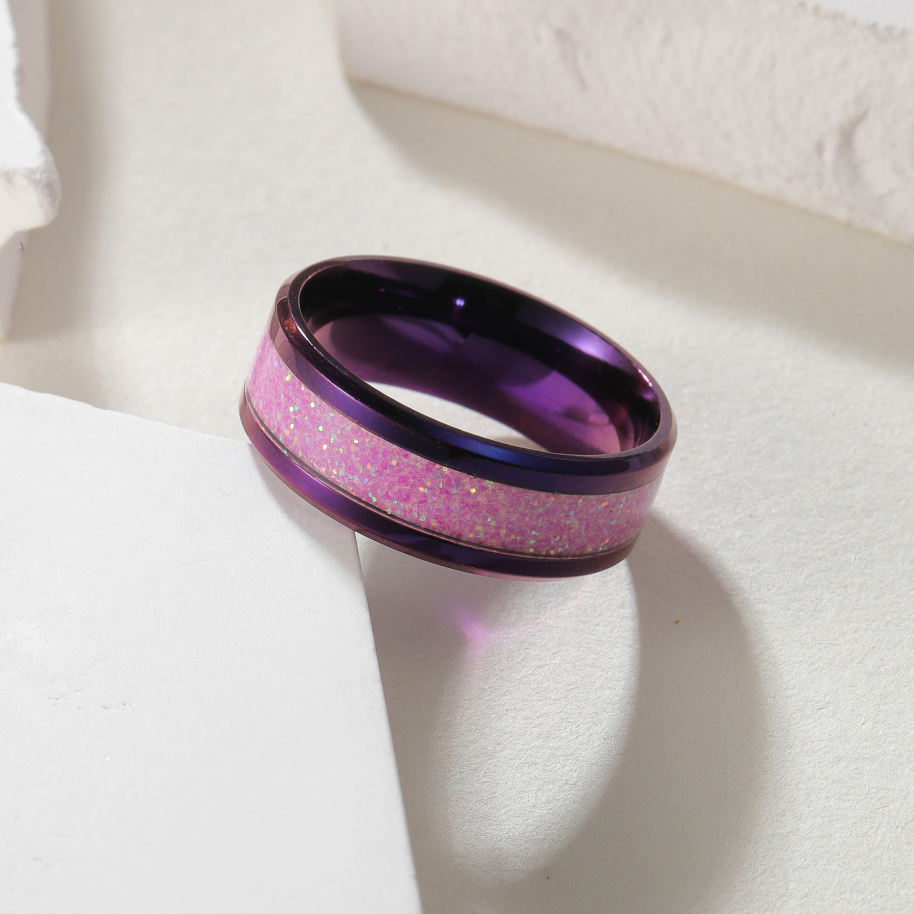 Shouman 2025 New style Jewelry Nine Purple Flame Ring, 8mm wide men's titanium steel ring, electroplated without color fading Specification image