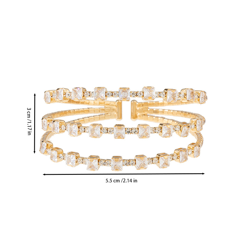 Cross-border wholesale: 3-row open rhinestone zircon bracelet with a European and American design sense, a versatile accessory for fashionable parties and banquets Specification image