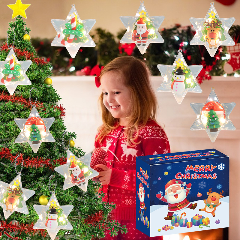 Amazon Christmas decoration Christmas tree Glowing snowflake pendant decoration Santa Snowman small pendant