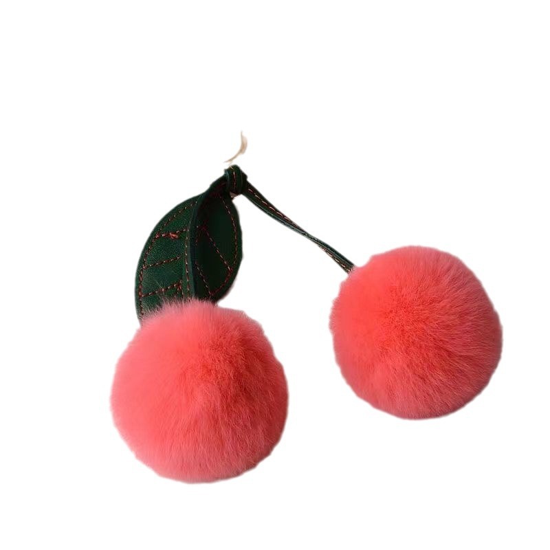 Wholesale imitation rex rabbit fur, small cherry car keychains, pendants, plush balls, dolls, schoolbags, bag hanging decorations, and pendants Item Picture