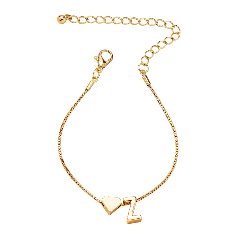 A simple and fashionable heart-shaped bracelet in the style of Japanese and Korean Instagram, a retro and personalized design by a female Internet celebrity, featuring 26 English letters Item Picture