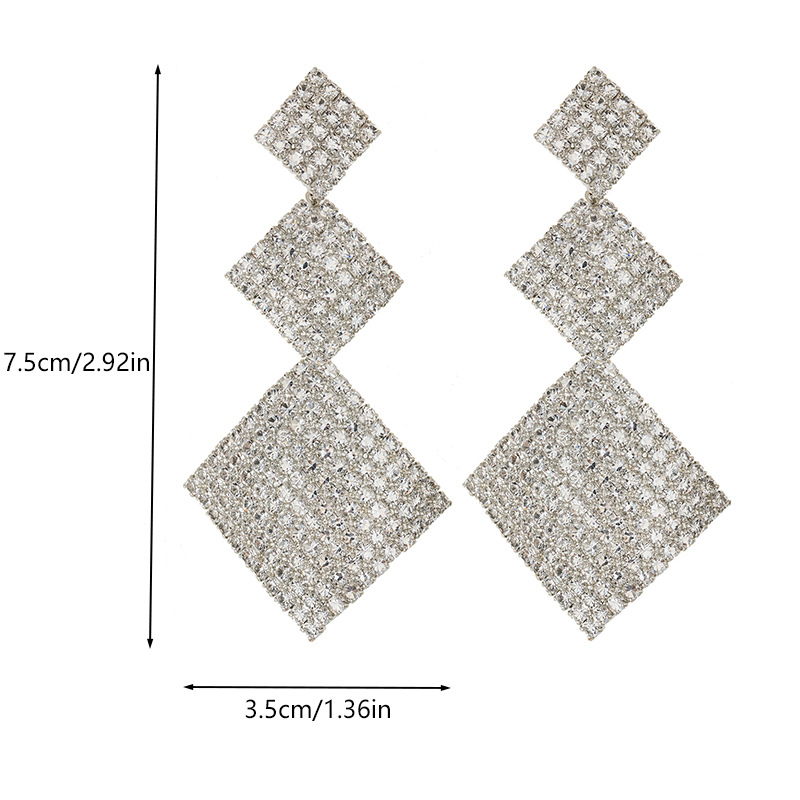 Amazon's best-selling square earrings with a full diamond design sense, cross-border high-end geometric pendant water diamond earrings wholesale Item Picture