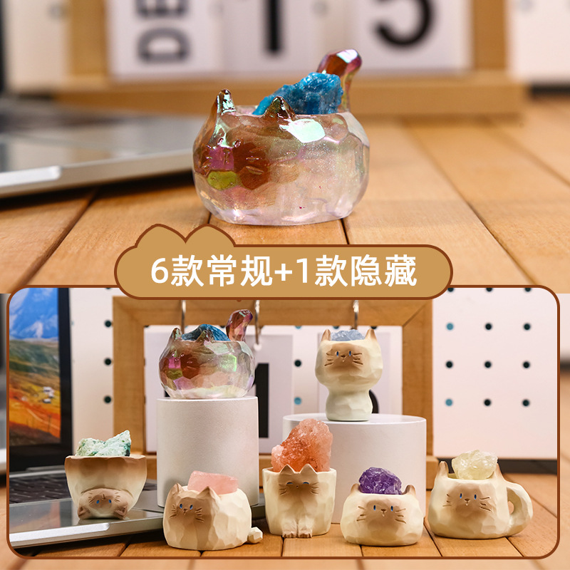 猫猫PAI水晶手办盲盒可爱动物公仔摆件车载装饰品解压小摆件批发