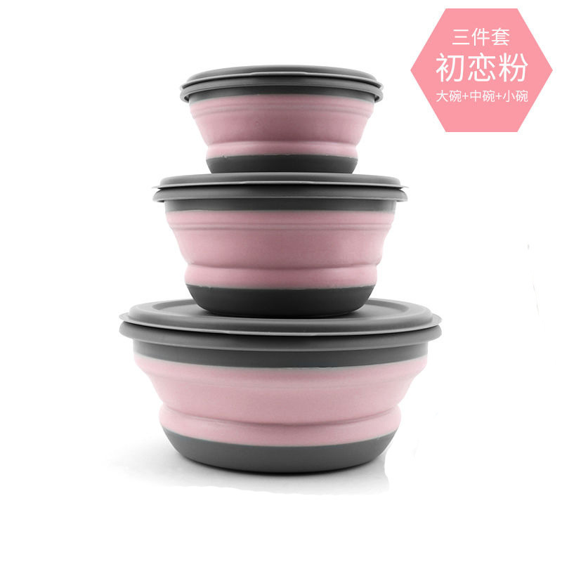 Foldable bowl with lid, portable outdoor folding lunch box, travel and work storage, telescopic bowl, cross-border Shein, Amazon details Picture