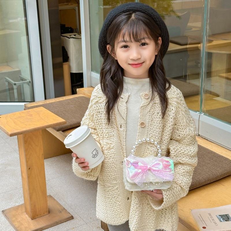 Pink, purple and beige pearl handle mini bag with bow decoration, fashionable and small handbag, trendy and versatile for women Specification image