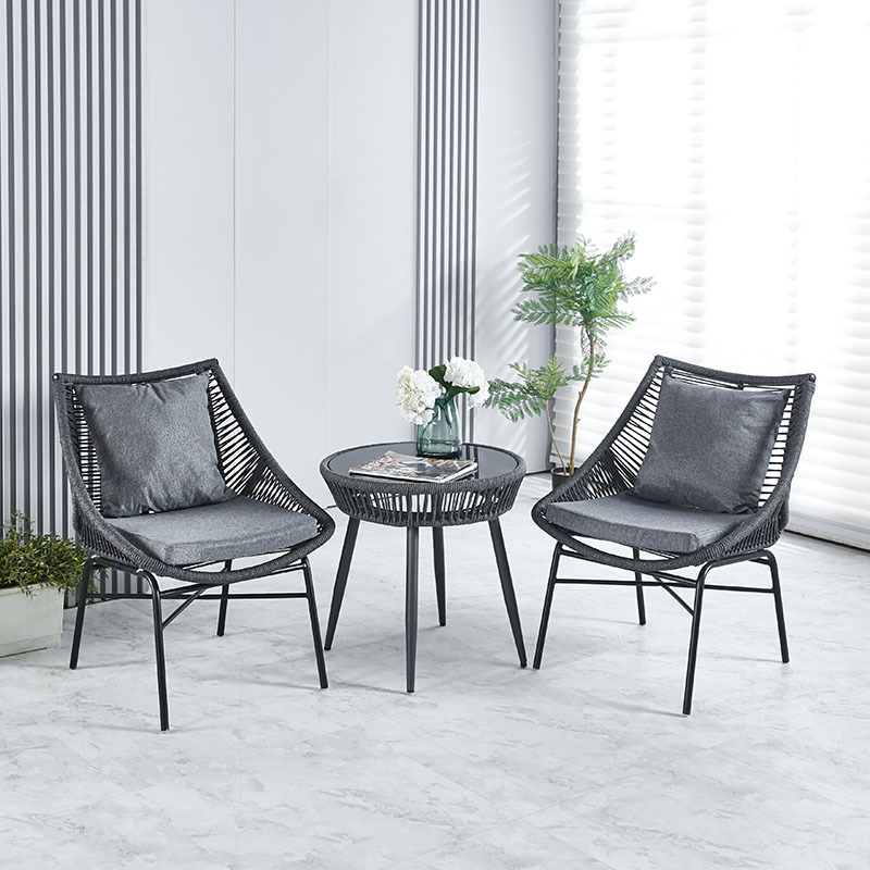 Waterproof outdoor table and chair, popular balcony rattan chair coffee table three-piece set, courtyard garden leisure rattan chair three-piece set