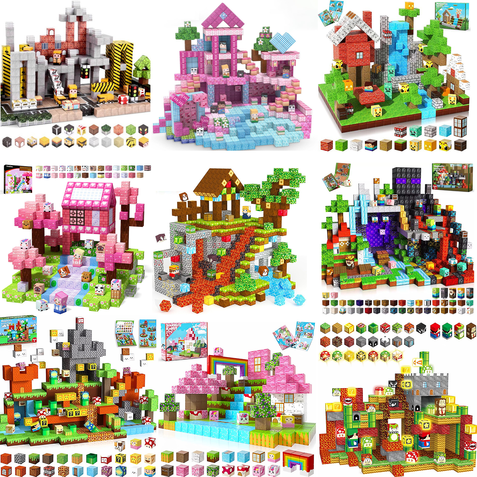 跨境我的磁力世界游戏场景磁吸拼装积木 磁力方块积木搭建玩具