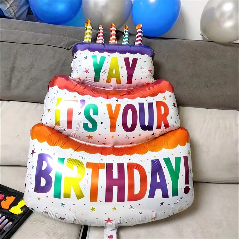 三层蛋糕数字气球生日装扮布置打扮彩色新款儿童生日聚会批发