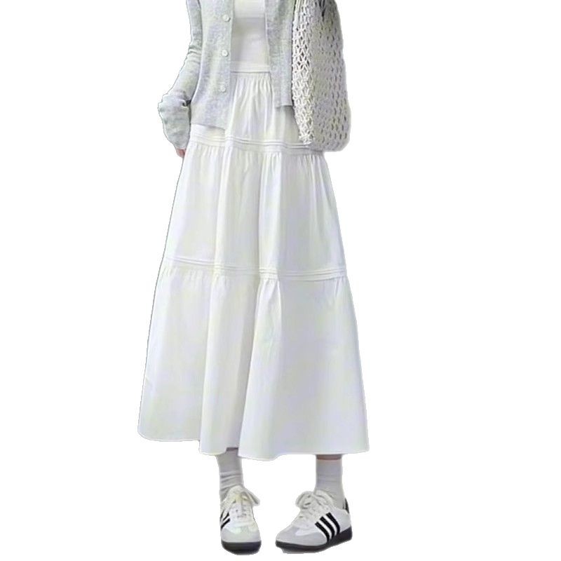 White, laid-back, flowing skirt for women's Spring and Autumn 2025 new style, concealing flaws and slimming, high-end, elegant and casual long dress Item Picture