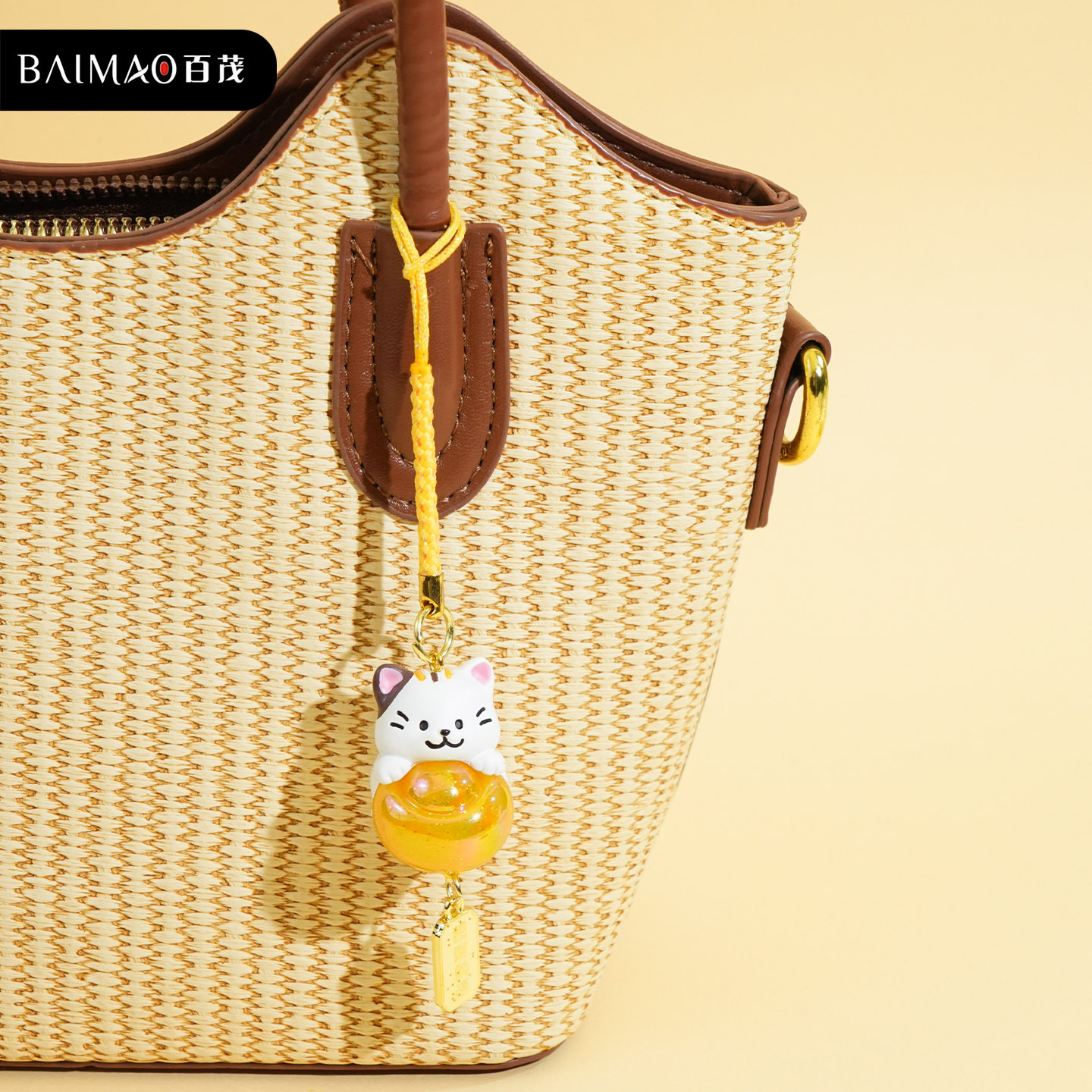 Bai MAO Original Maneki Neko Mobile phone chain Keychain, female creative cartoon resin Cute Cat, Chai Yun doll, schoolbag pendant Specification image