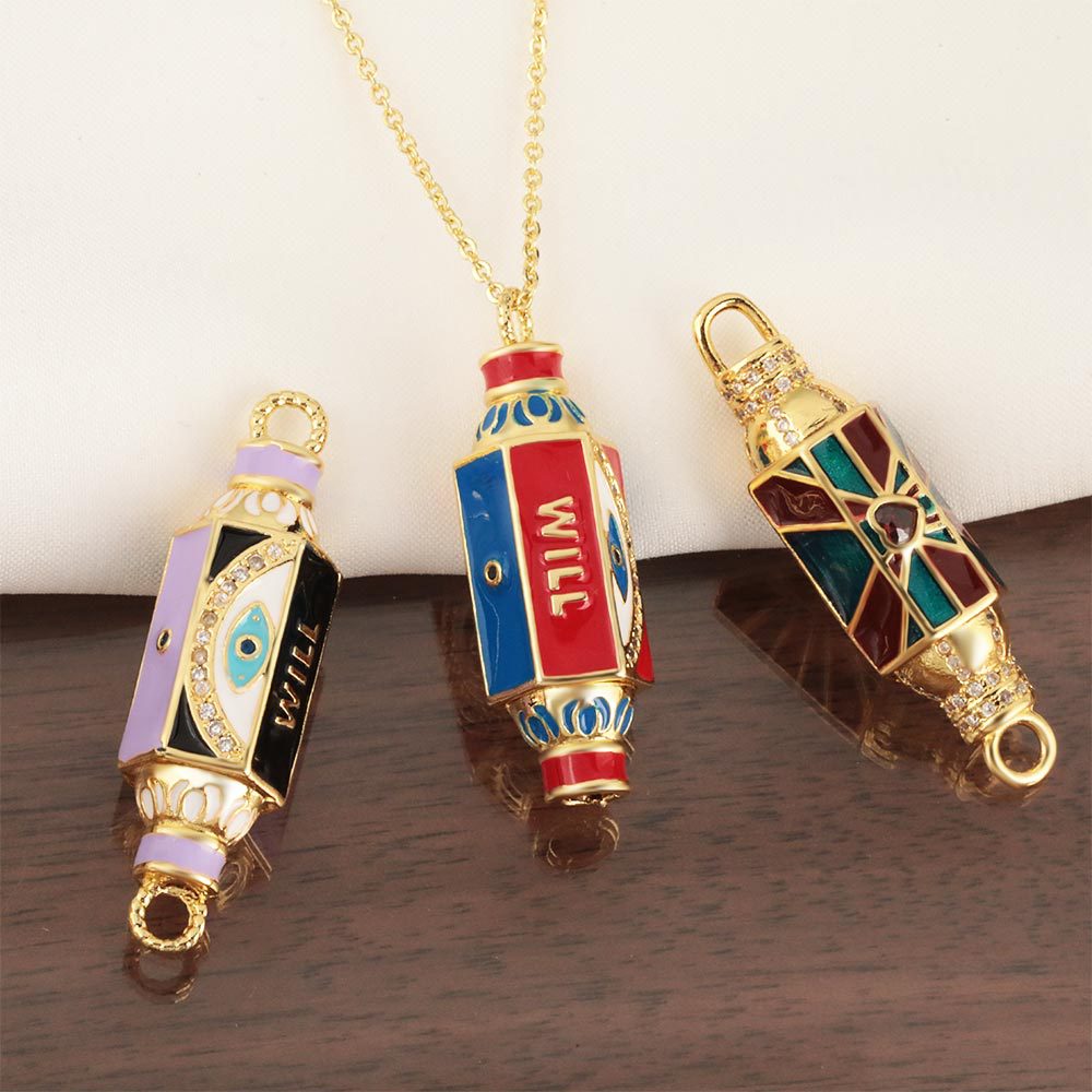 Cross-border 18K gold-plated zircon hexagonal oil-dripping Devil's Eye letter pendant bracelet necklace diy accessory Application Scenario