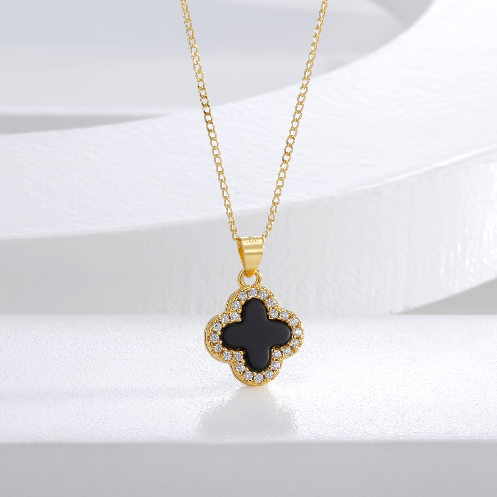 S925银双面四叶草项链女复古白贝母红玛瑙吊坠高级新款锁骨链饰品