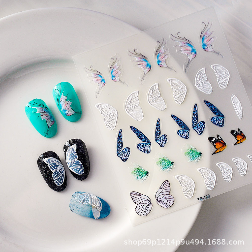 T.Nails 美甲蝴蝶贴纸INS风烟花指甲贴纸5D防水黑蝴蝶美甲贴