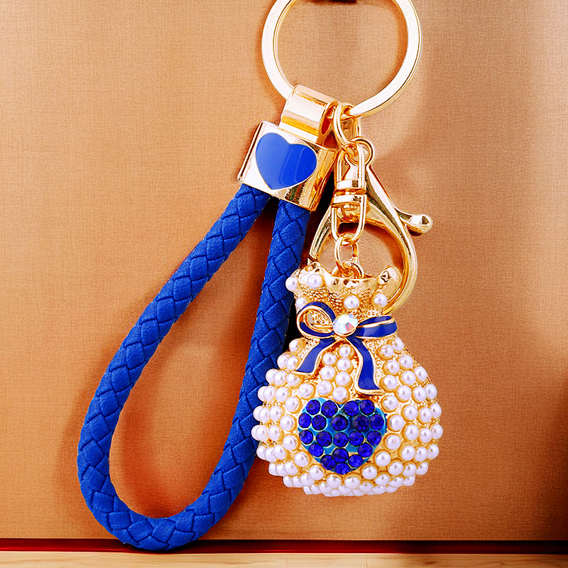 Rojo cuerda trenzada oro llavero colgante acrílico fácil oso decoración llavero accesorios moda regalos creativos Specification image