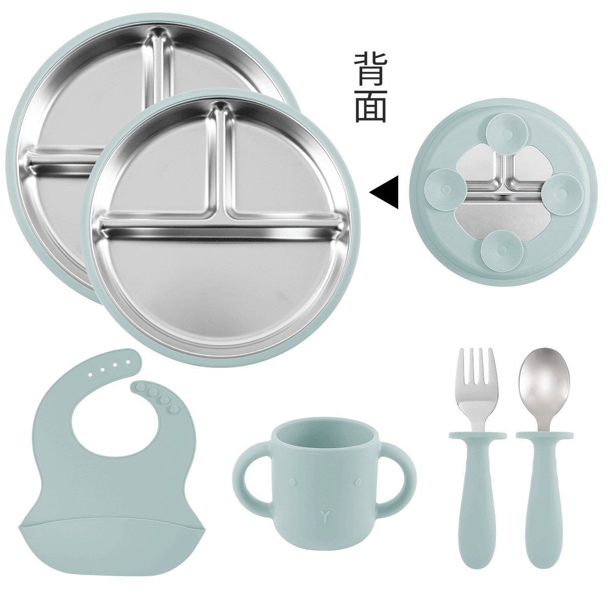 Cross-border new product 304 stainless steel silicone children's feeding set suction cups, baby complementary food plates, bowls, forks, spoons and tableware Application Scenario