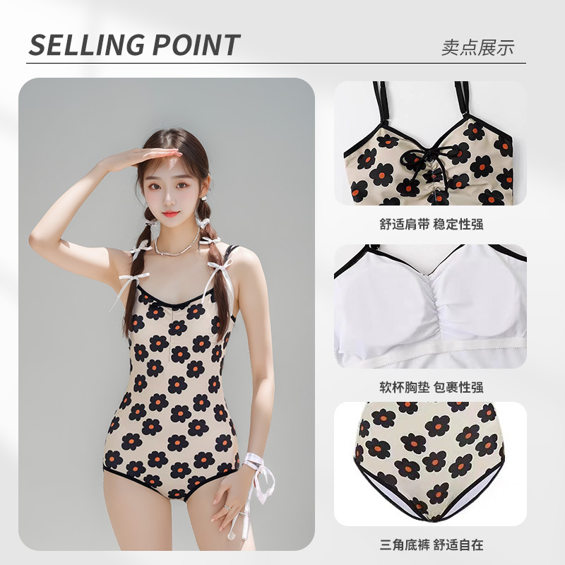 2026 new style swimsuit, slimming and petite, chat-gathering one-piece swimsuit, floral halter, high-end women's swimsuit, women 107054 Specification image