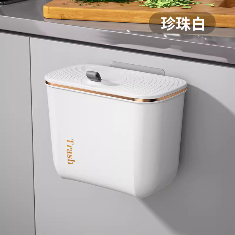 Kitchen trash can wall-mounted, household high-appearance-level trash can, no bending over, bathroom with lid, large-capacity kitchen waste paper basket details Picture