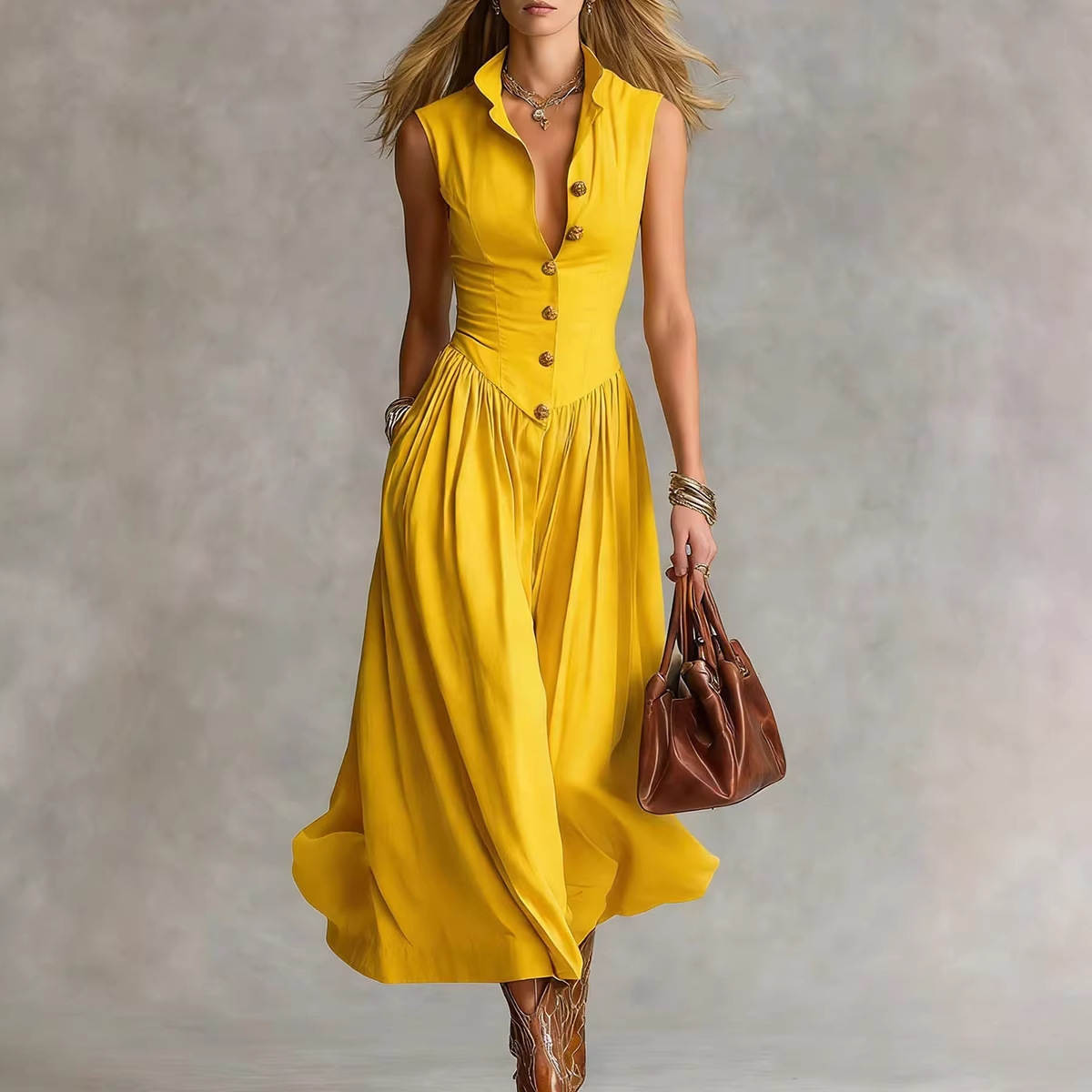 Spring 2026 new French style elegant and goddess-like, slimming and slim, long sleeveless dress with lapel for women Application Scenario