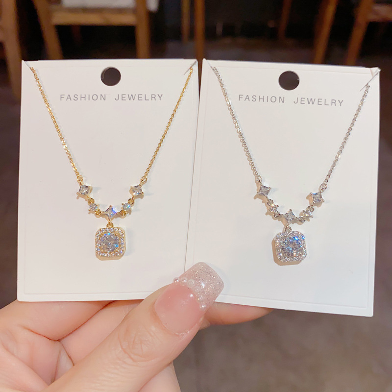 锆石方钻项链女轻奢小众高级感精致锁骨链气质百搭时尚网红配饰