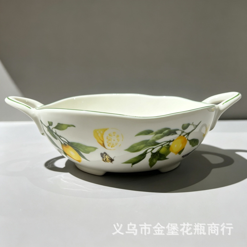Americano limón green leaf ceramica vajilla set vintage floral plato plato sopa tazas hornear plato de hornear hogar Specification image