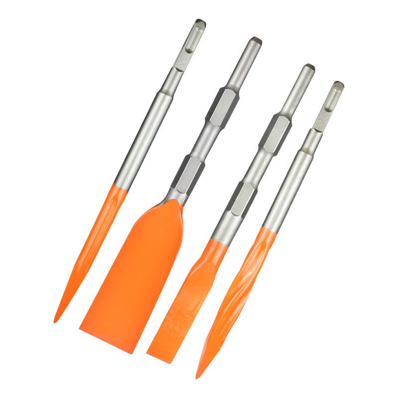 Electric hammer chisel, spring steel, high-hardness electric pick, round handle, square handle, hexagonal pointed, flat concrete slotting shovel, impact drill bit Item Picture