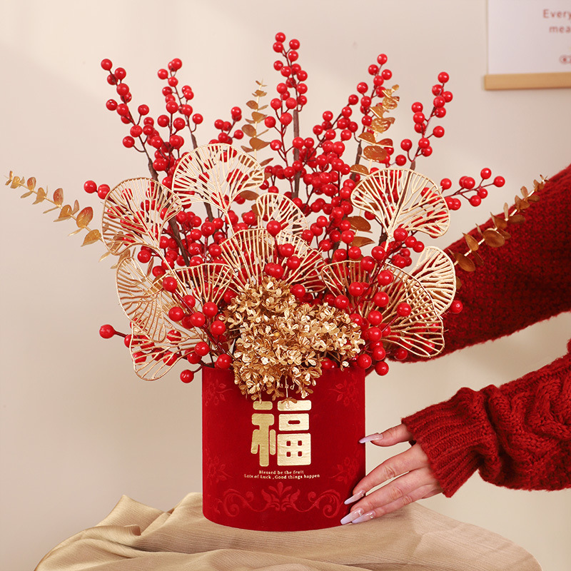 乔迁之喜仿真花客厅布置发财红果福桶摆件新年搬家新居入宅仪式用产品图