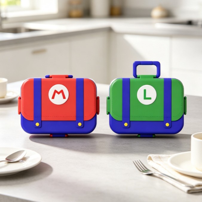 baby lunch box, in an ins style with a high level of appearance, is a robot children's cartoon lunch box with portable compartments full image
