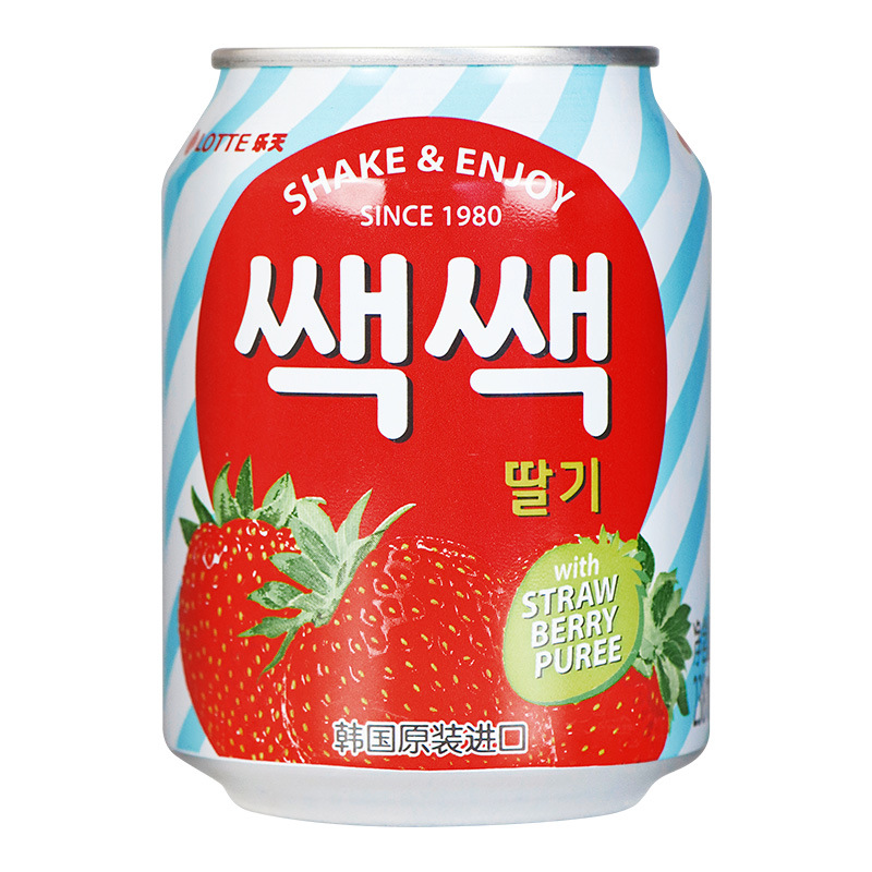 Korean original imported Lotte peach juice beverage 238ml*12 cans, pear juice, strawberry juice, popular fruit flesh juice details Picture