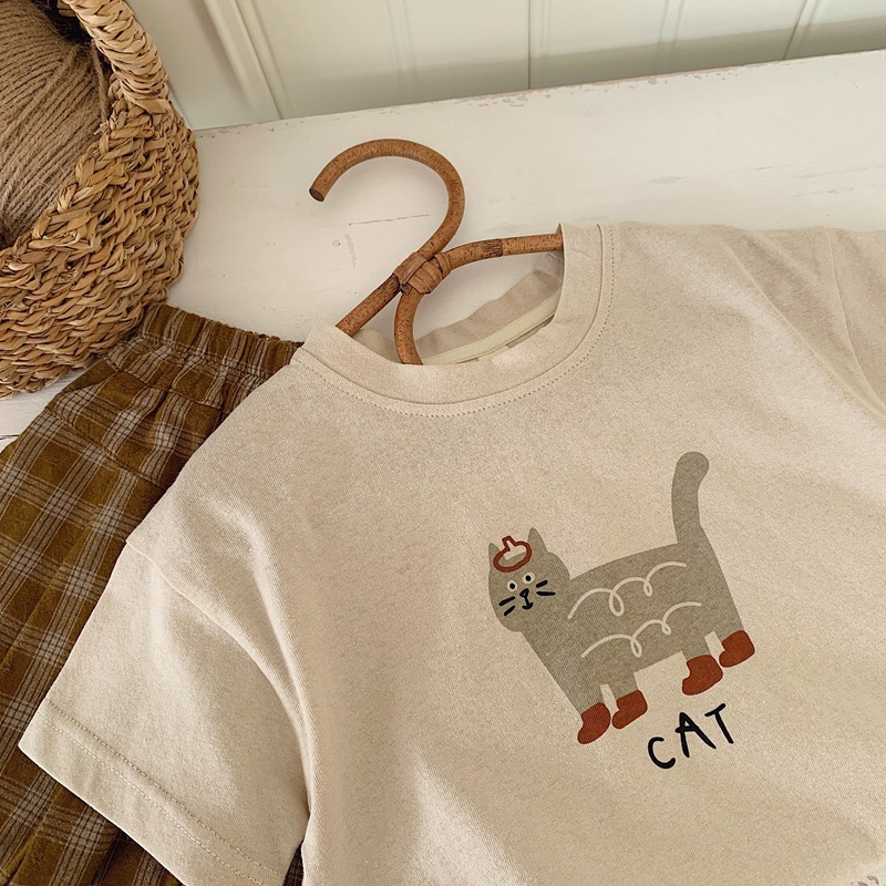 Korean-style stylish baby pure cotton breathable short-sleeved T-shirt 2025 summer wear for boys and girls cartoon versatile half-sleeved top details Picture