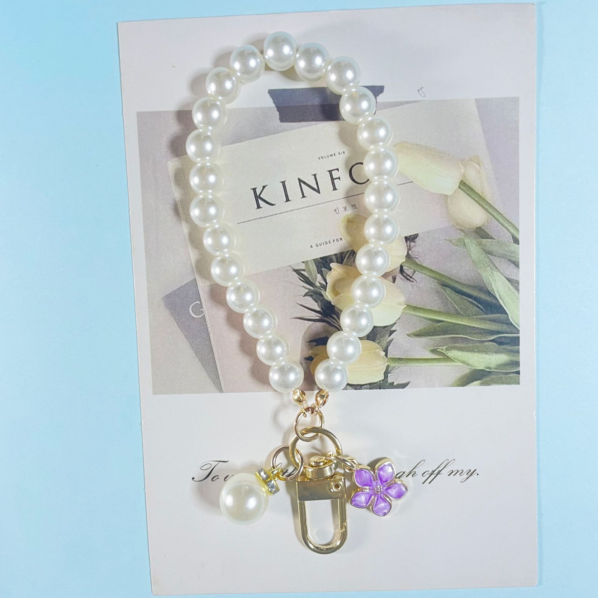 珍珠花朵串珠挂件手机壳钥匙扣挂饰箱包挂链配饰小香风珍珠手机链                              细节图