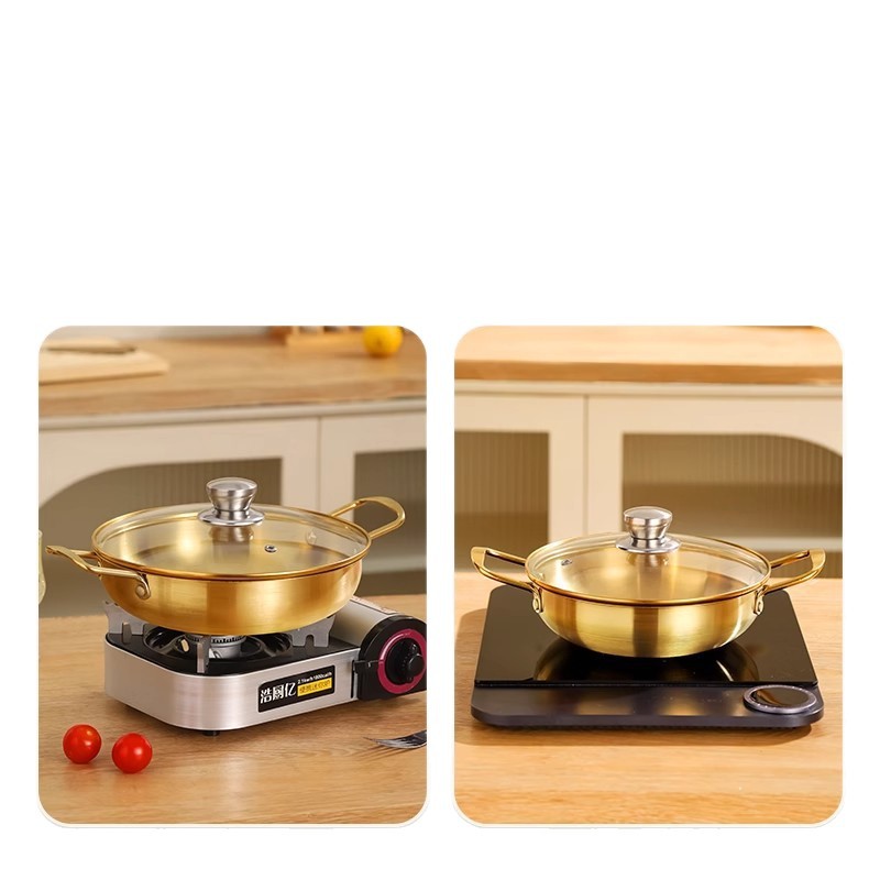 304 stainless steel instant noodle bowl, Korean mixed rice bowl, double-eared bowl, golden household heat-resistant and shockproof cold noodle ramen bowl, rice wine Item Picture