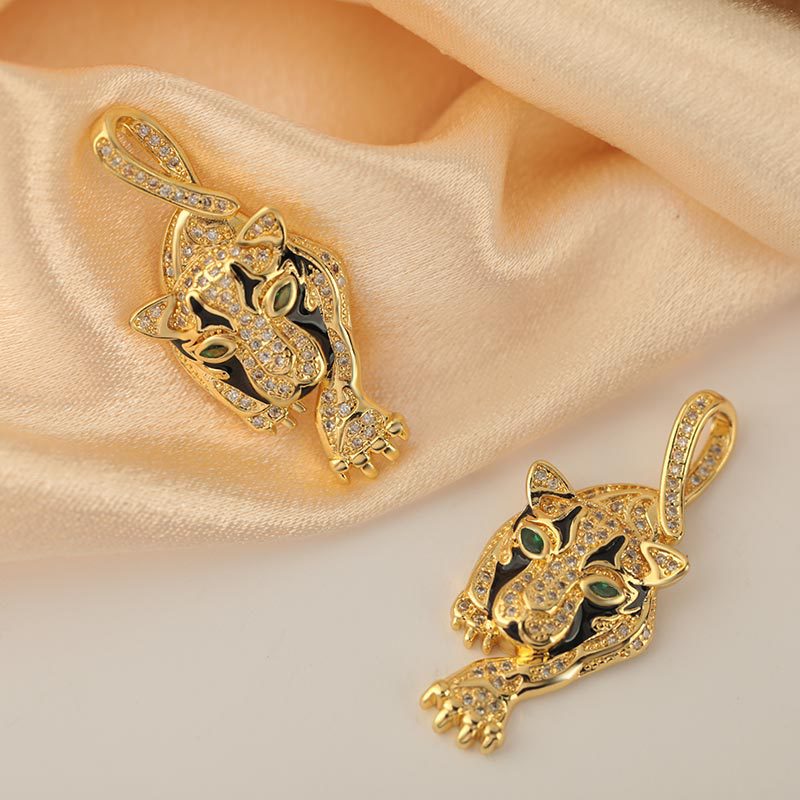 European and American cross-border copper-plated real gold animal leopard head trendy hip-hop pendant necklace wholesale for women full figure
