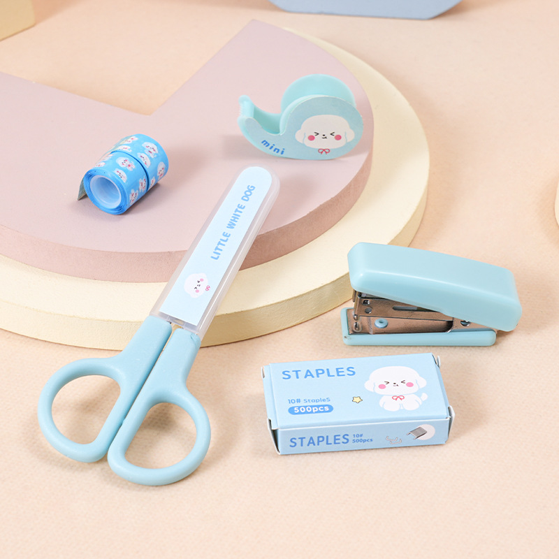 Student cartoon stationery gift set, scissors stapler, tape sticker combination set, children's Day high appearance level gift for kids details Picture