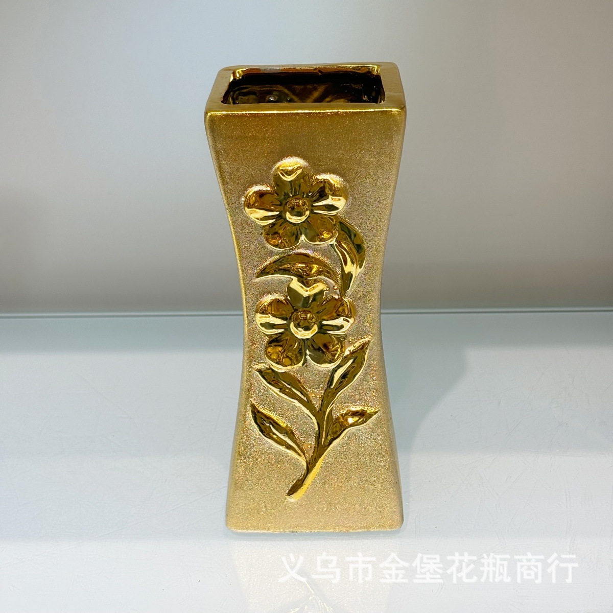 25CM寺庙拜佛集福插花瓶黄金色银色心诚宗教佛具陶瓷摆设摆件细节图