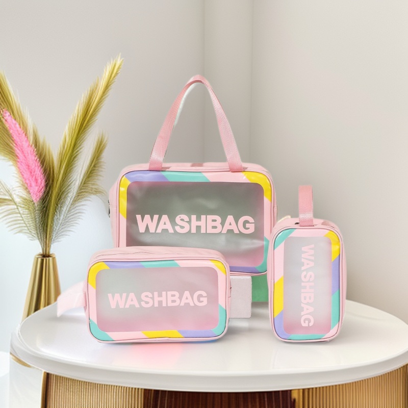 创意彩边磨砂PVC洗漱包手提便携旅行化妆包大容量化妆洗漱收纳包